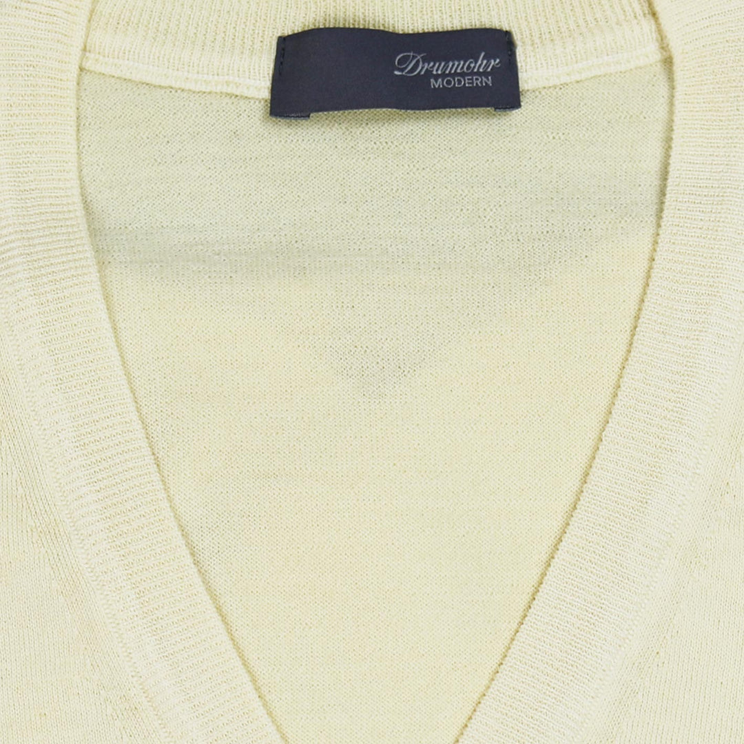 Light Yellow Superfine 140s Washed Wool V-neck Sweater