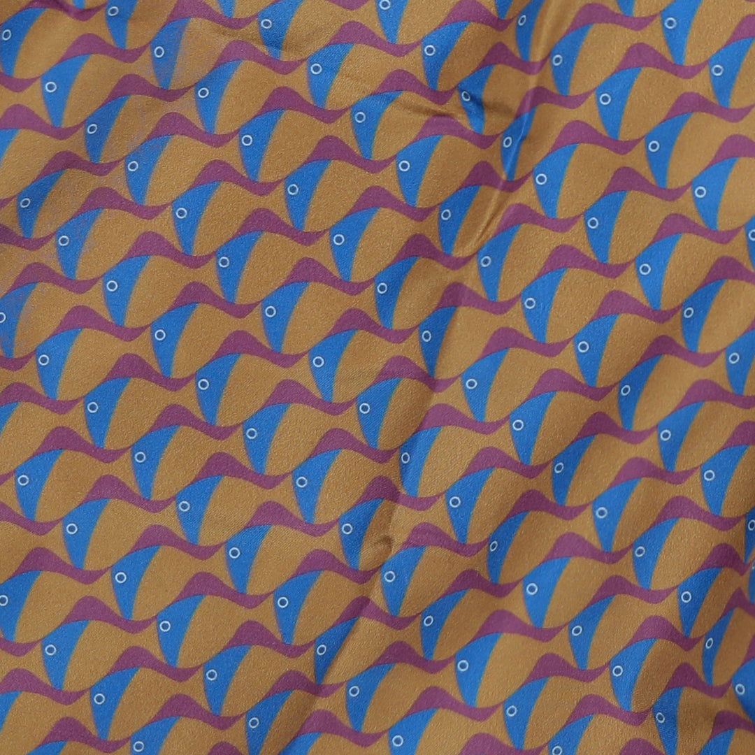 Brown Blue Fish Printed Swim Shorts