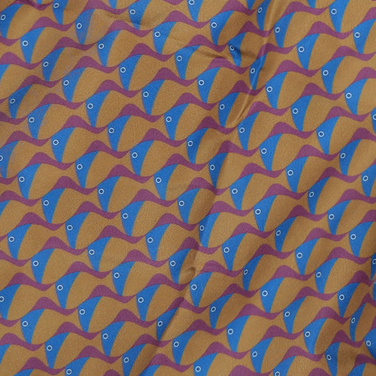 Brown Blue Fish Printed Swim Shorts