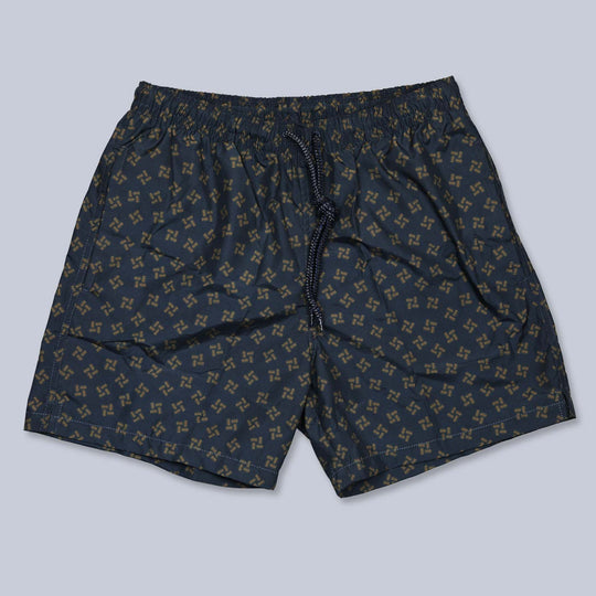 Navy Brown Printed Swim Shorts