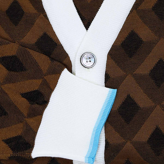 Brown White Geometric Cotton Cardigan