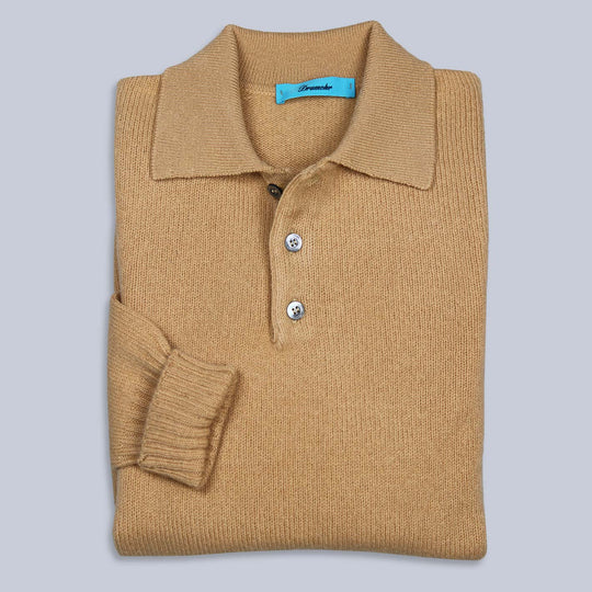 Dark Beige Lambswool Long Sleeve Polo Shirt