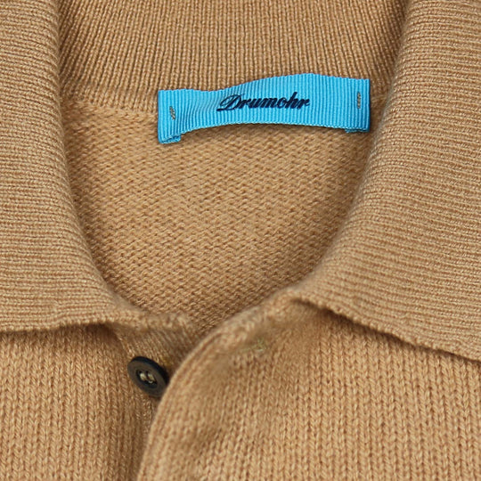 Dark Beige Lambswool Long Sleeve Polo Shirt