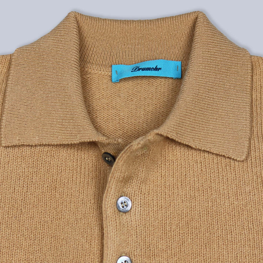 Dark Beige Lambswool Long Sleeve Polo Shirt