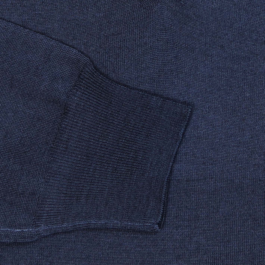 Dark Blue Superfine 140s Washed Wool V-neck Sweater
