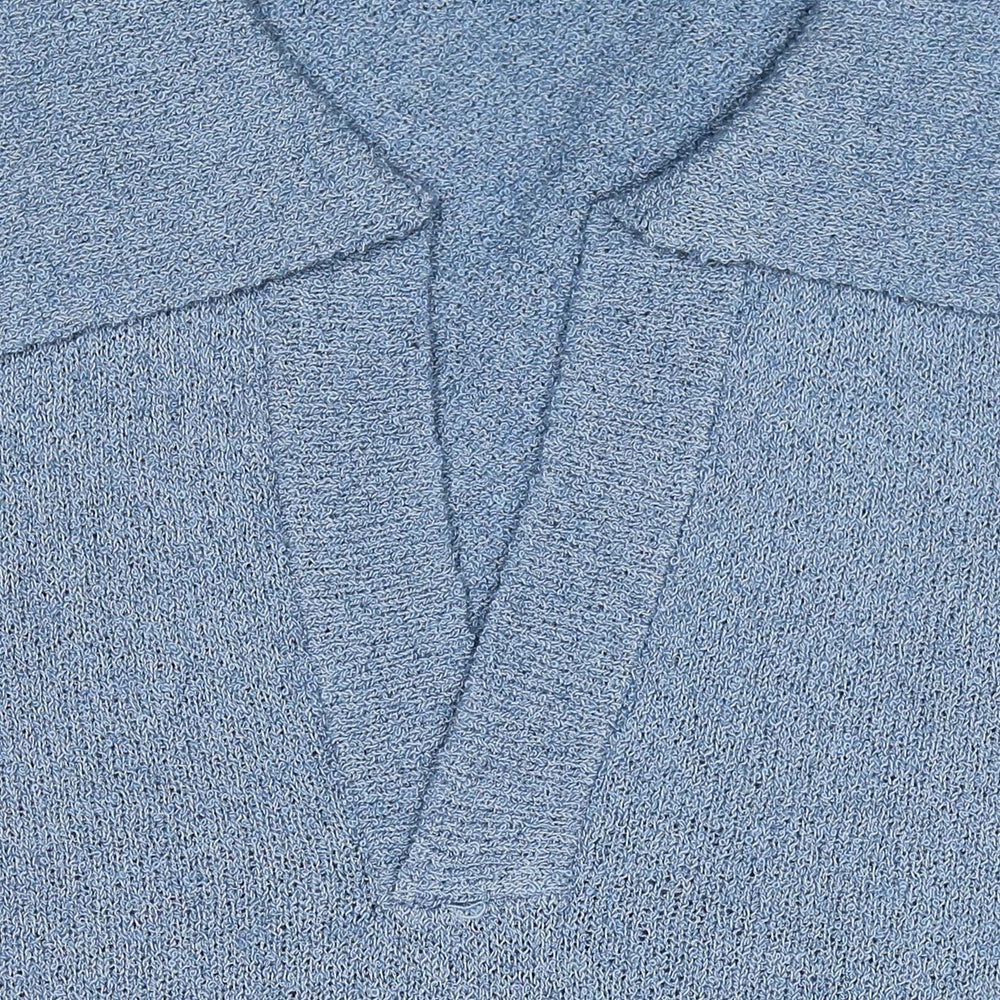 Denim Blue Cotton Blend Short Sleeve Polo Shirt