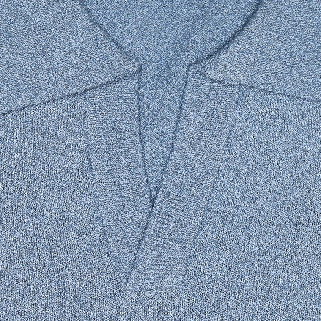 Denim Blue Cotton Blend Short Sleeve Polo Shirt