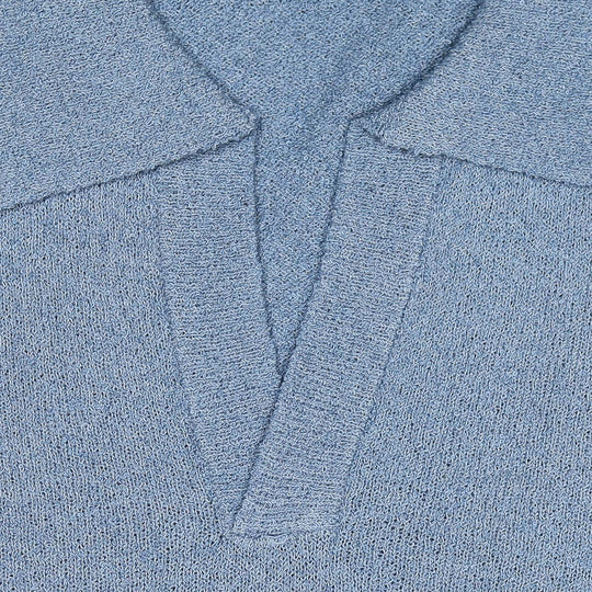 Denim Blue Cotton Blend Short Sleeve Polo Shirt