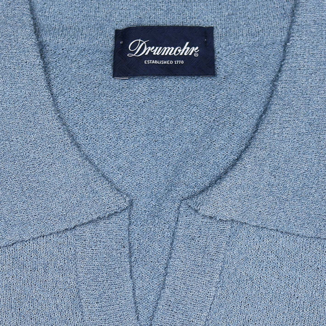 Denim Blue Cotton Blend Short Sleeve Polo Shirt