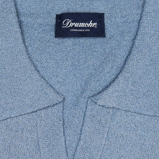 Denim Blue Cotton Blend Short Sleeve Polo Shirt