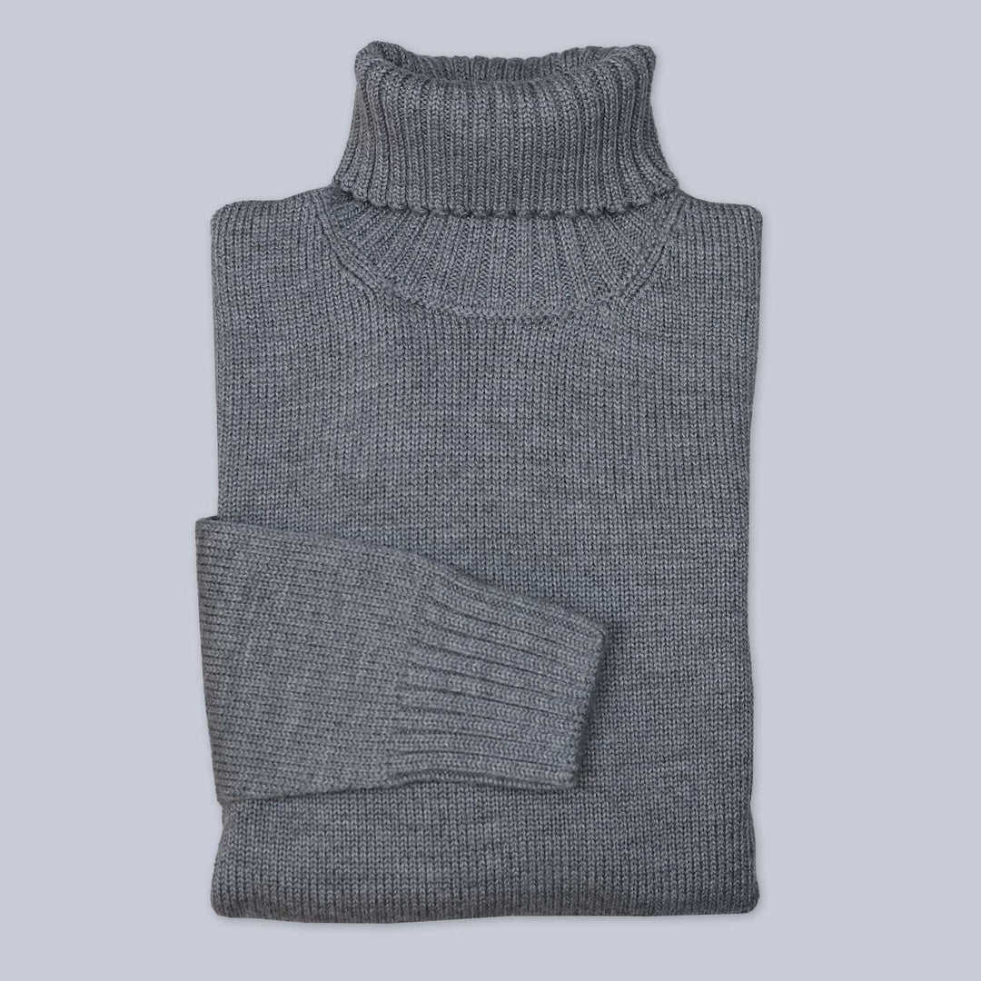 Grey Extra Fine Merino Roll Neck Sweater