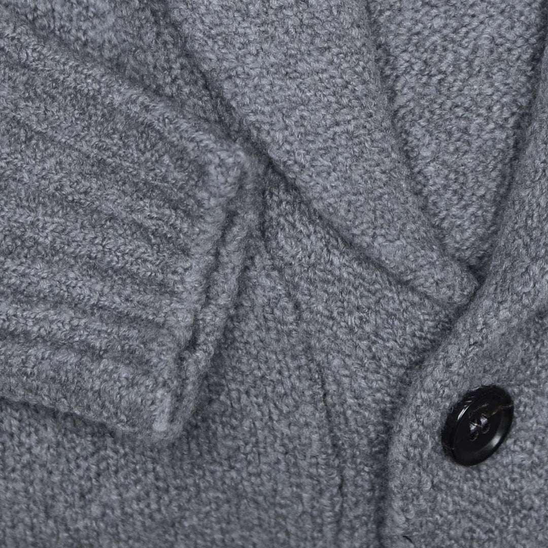 Grey Merino Wool Bouclé Shawl Collar Cardigan