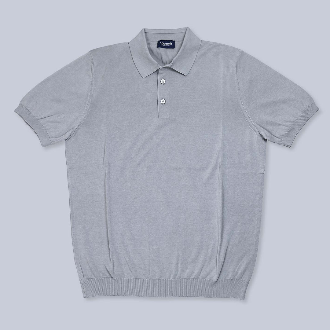 Grey Short Sleeve Knitted Polo Shirt