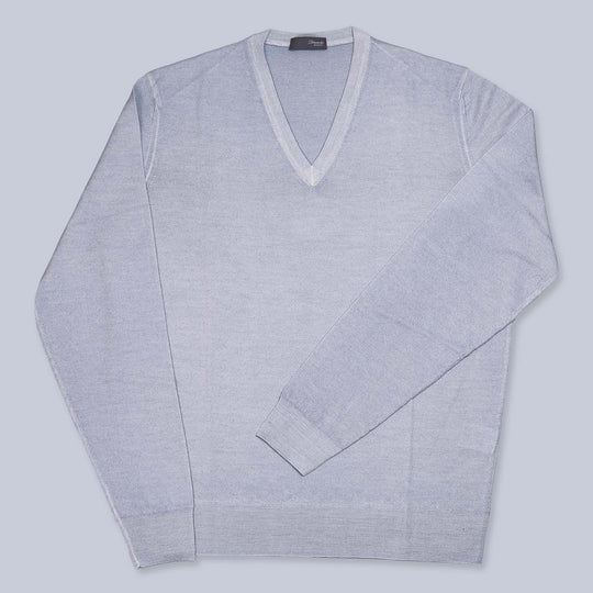 Light Lavender Superfine 140s Washed Wool V-neck Sweater