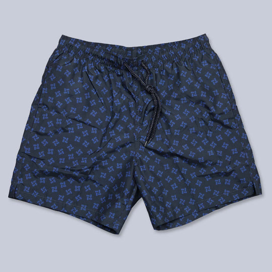 Navy Blue Printed Swim Shorts