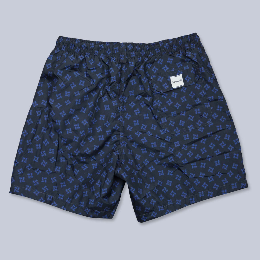 Navy Blue Printed Swim Shorts