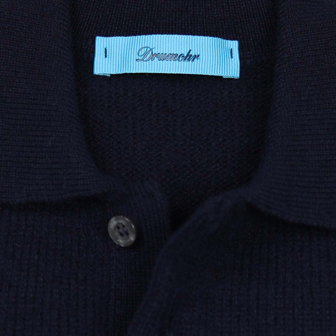 Navy Lambswool Long Sleeve Polo Shirt