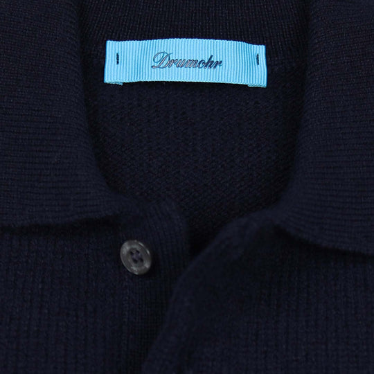 Navy Lambswool Long Sleeve Polo Shirt