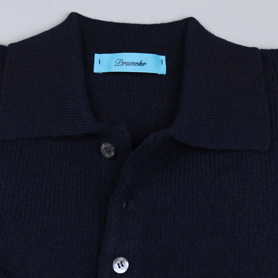 Navy Lambswool Long Sleeve Polo Shirt