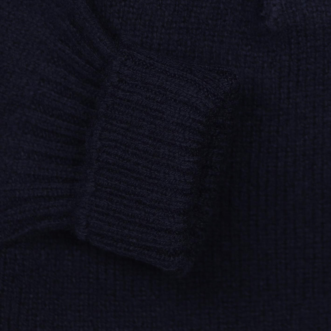 Navy Lambswool Long Sleeve Polo Shirt