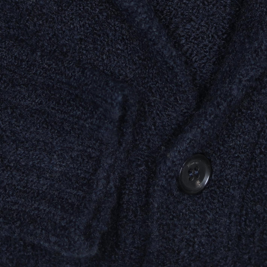 Navy Merino Wool Bouclé Shawl Collar Cardigan