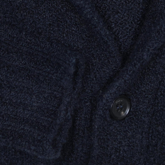 Navy Merino Wool Bouclé Shawl Collar Cardigan