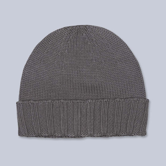 Warm Grey Ribbed Cashmere Beanie