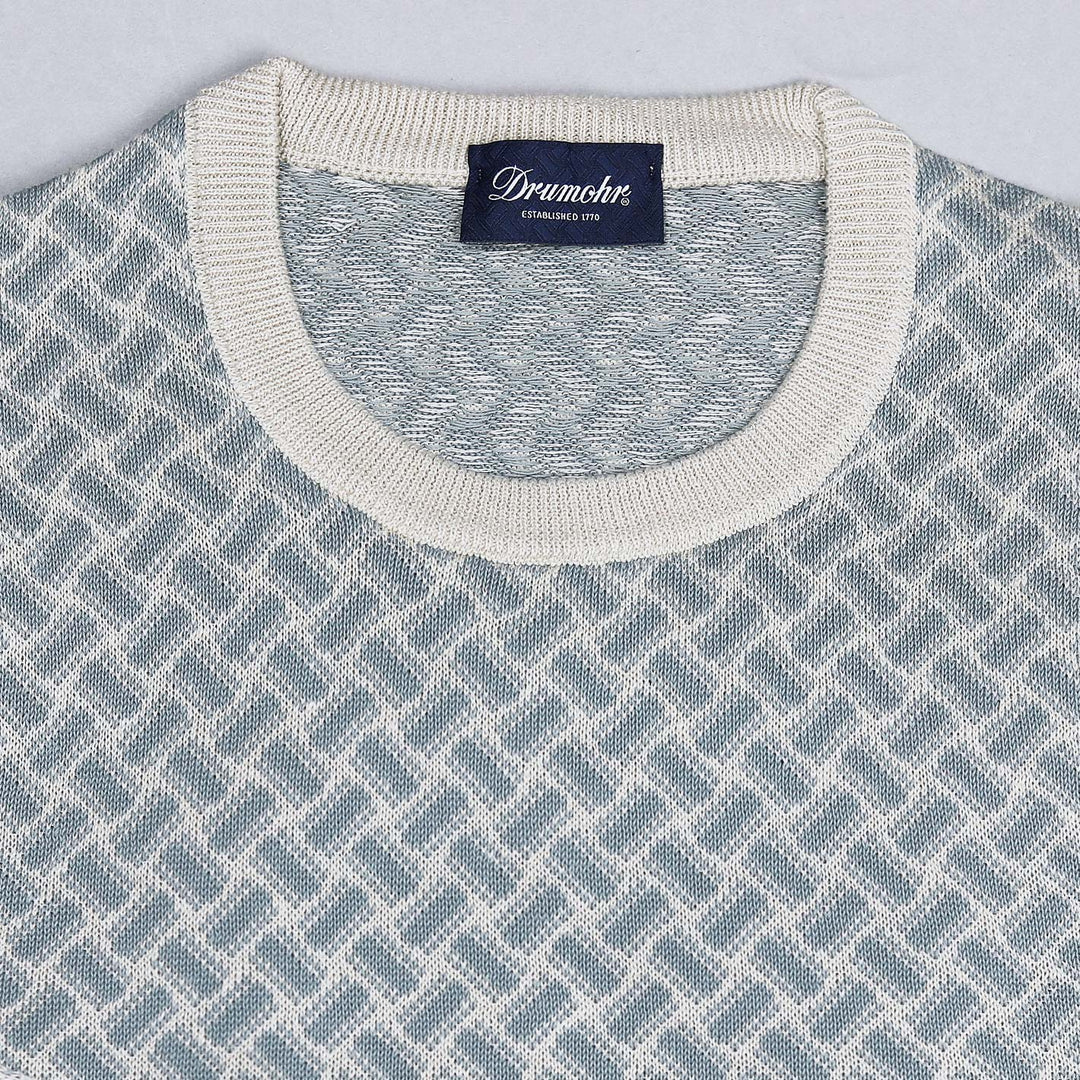 Washed Light Blue White Cotton Linen Sweater