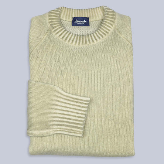 Yellow Garment-dyed Cashmere Crewneck Sweater