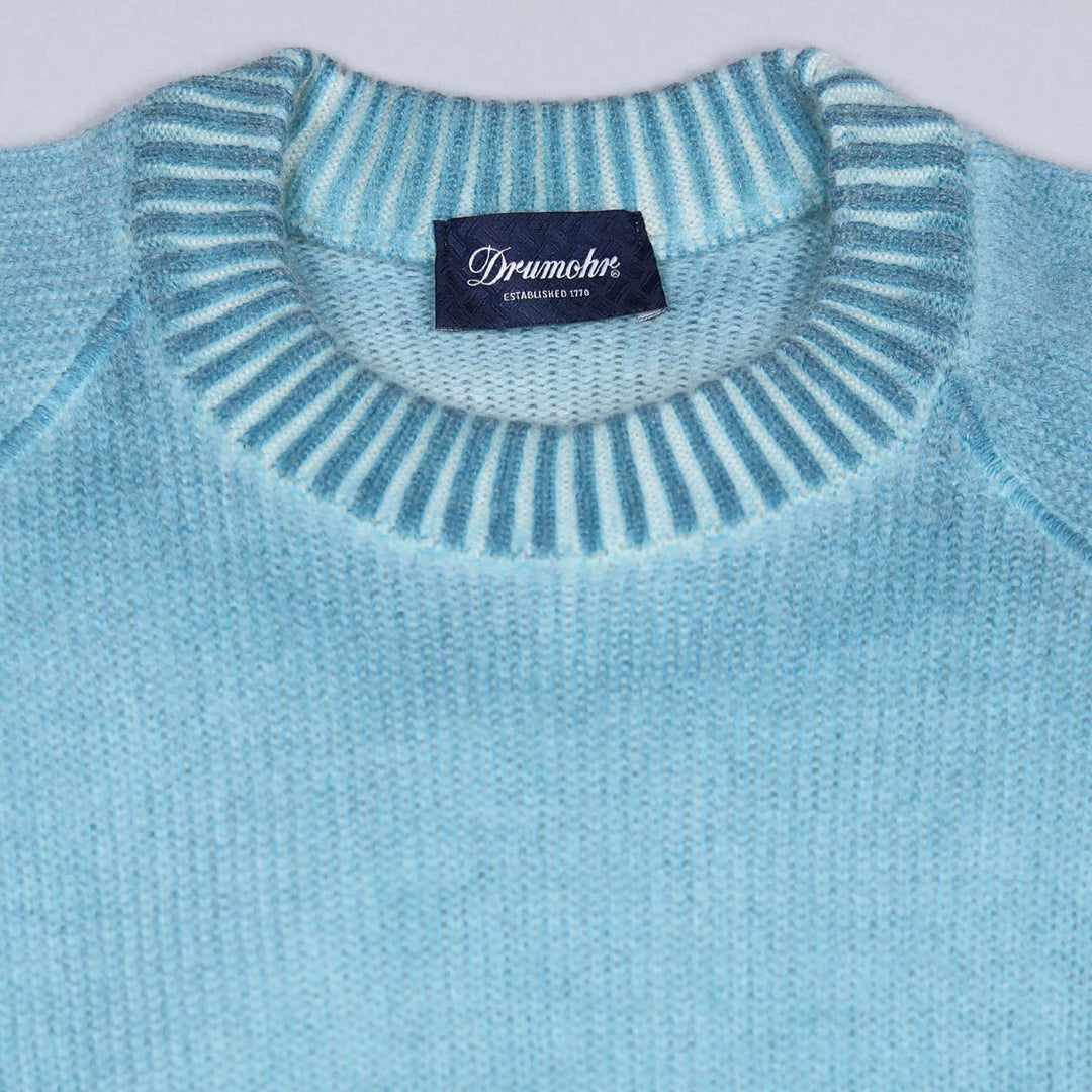 Cyan Blue Garment-dyed Cashmere Crewneck Sweater