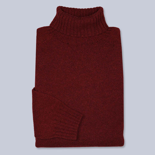 Burgundy Superfine Lambswool Roll Neck Sweater