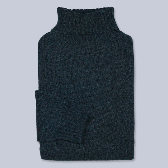 Dark Green Superfine Lambswool Roll Neck Sweater