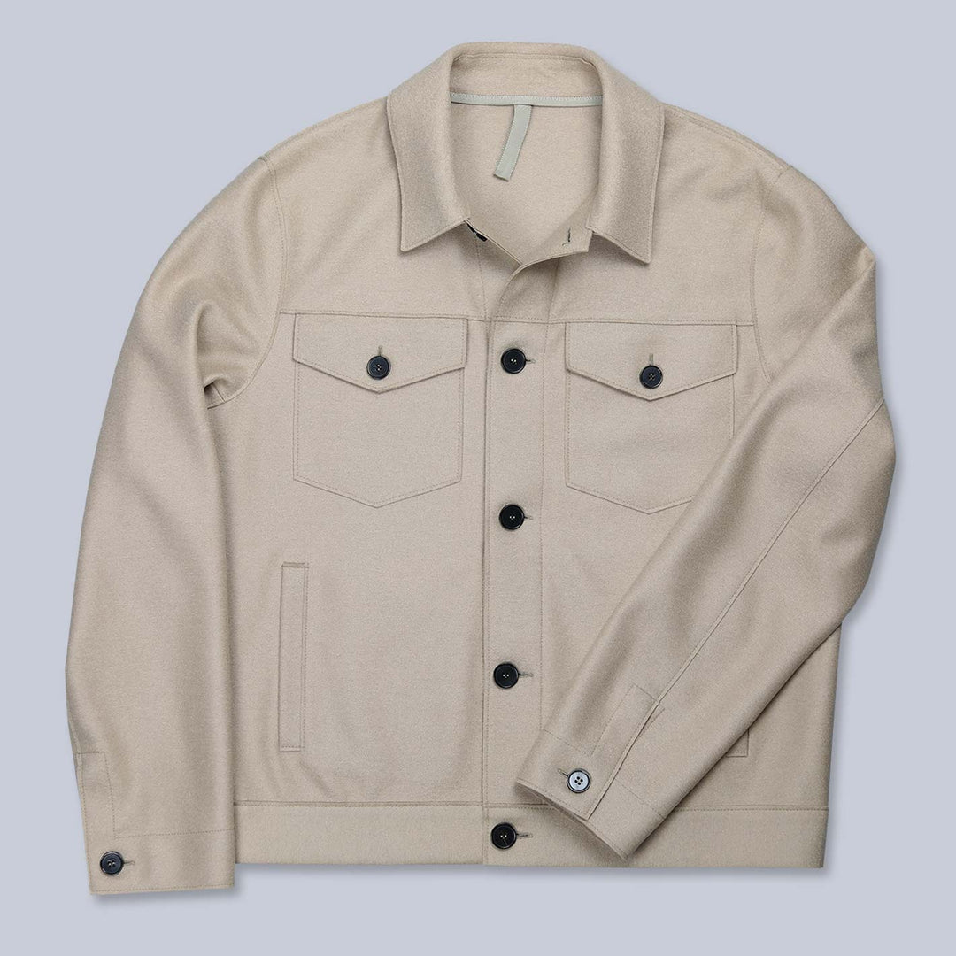 Beige Pressed Wool Trucker Jacket