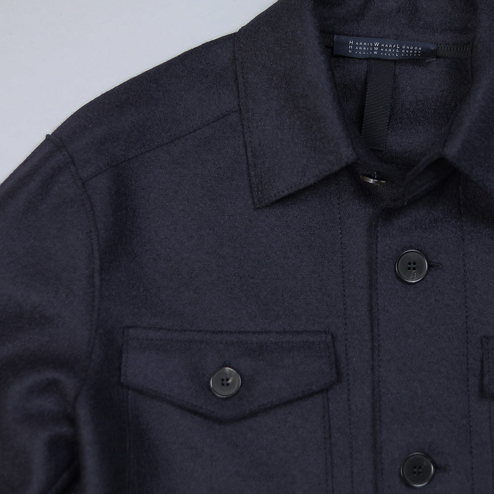 Navy Pressed Wool Shirt Jacket