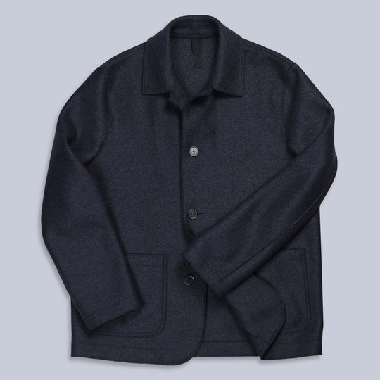 Navy Pressed Wool Utility Jacket