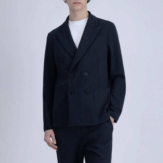 Navy Superfine Merino Double-Breasted Blazer