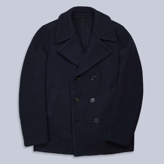 Navy Wool Bouclé Short Unlined Peacoat