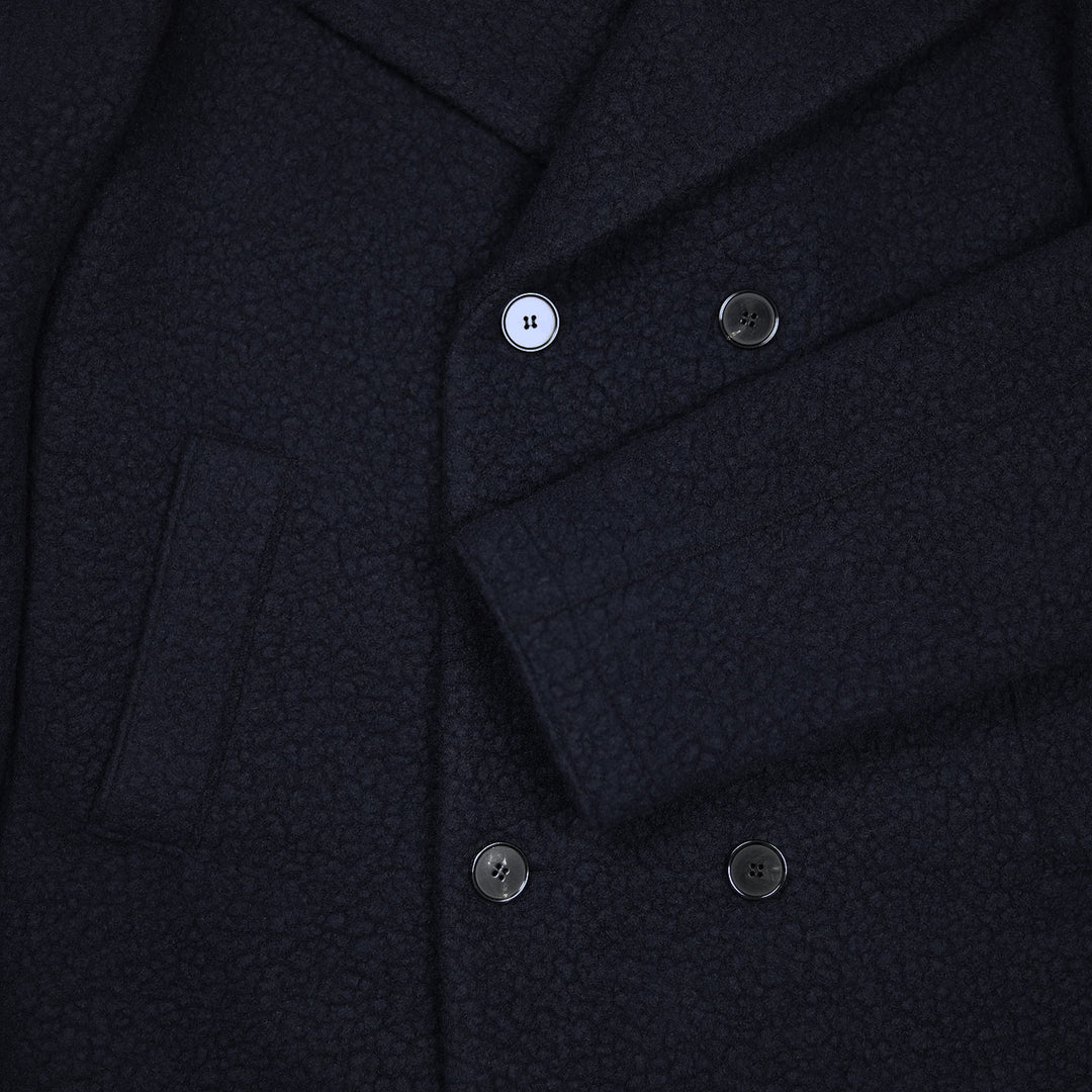 Navy Wool Bouclé Short Unlined Peacoat