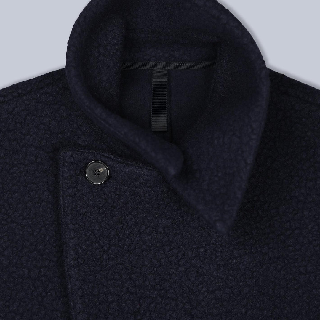 Navy Wool Bouclé Short Unlined Peacoat