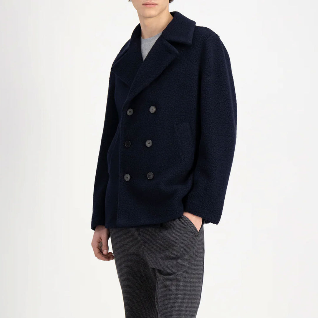 Navy Wool Bouclé Short Unlined Peacoat