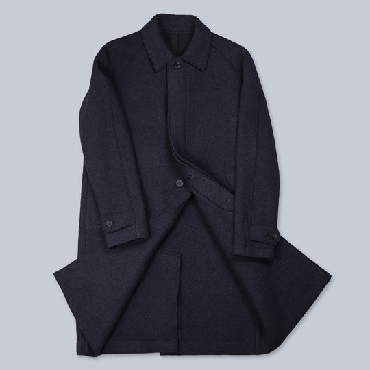 Navy Boiled Wool Raglan Coat