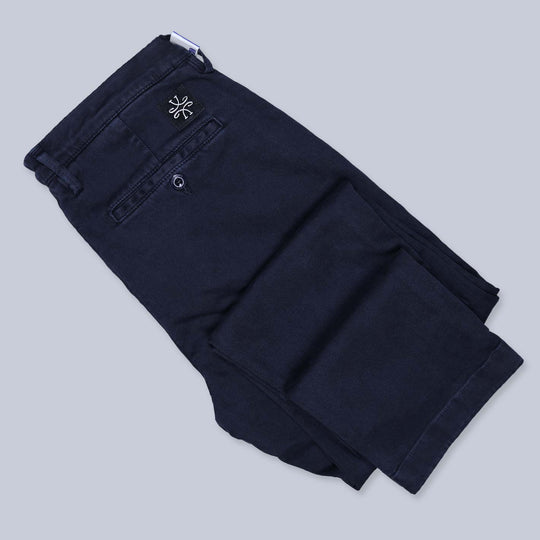 Navy Washed Cotton Lyocell Trousers