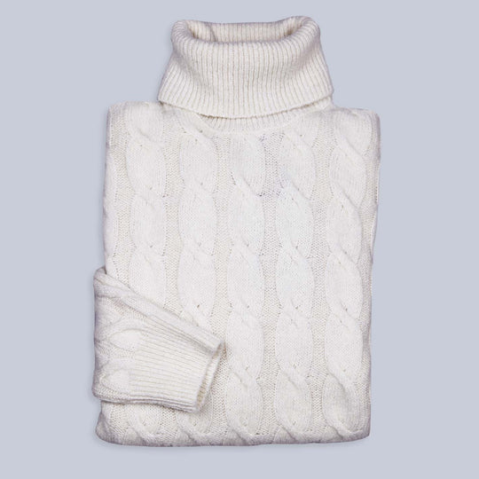 Oatmeal Wool Cable Knit Roll Neck Sweater