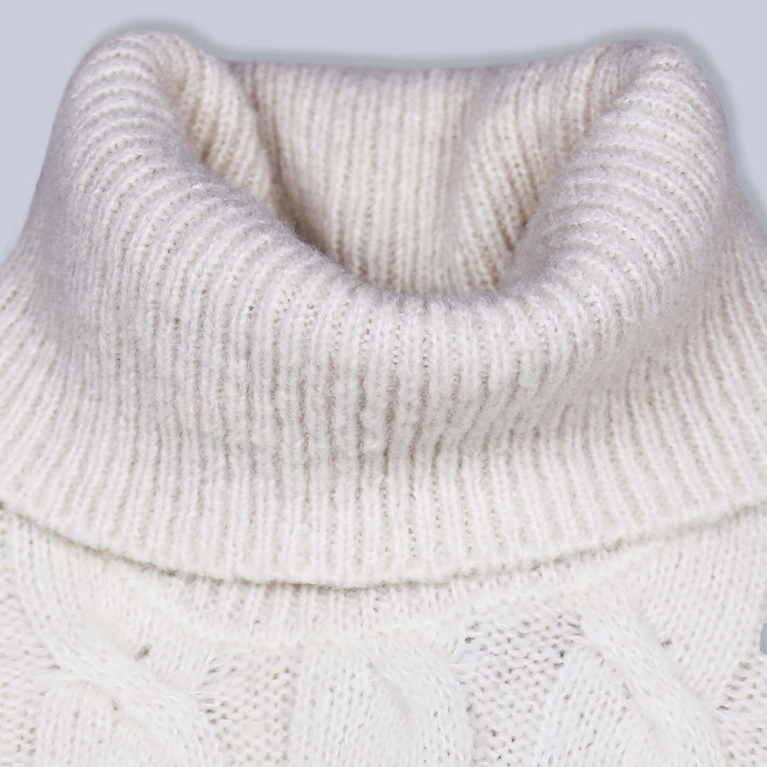 Oatmeal Wool Cable Knit Roll Neck Sweater