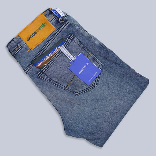 Washed Mid Blue Denim Slim Fit Trousers