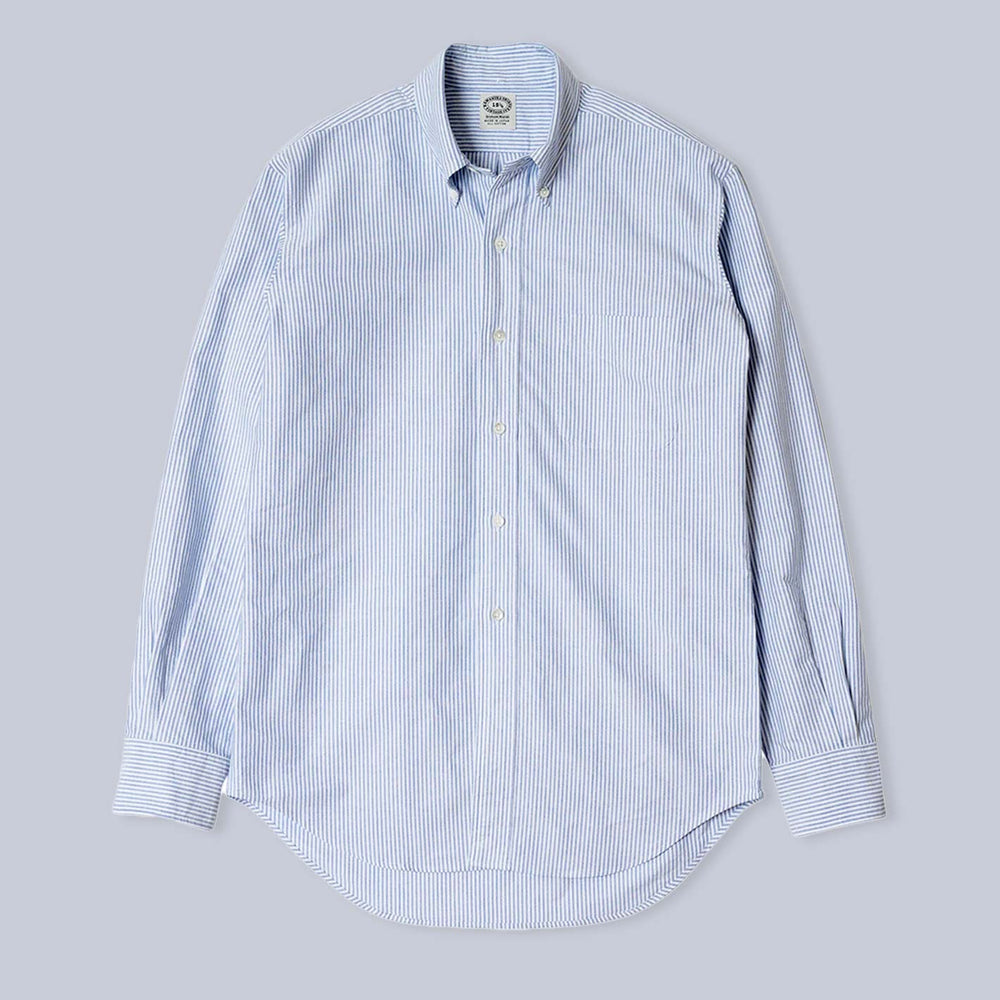 Blue Striped Washed Oxford Button Down Shirt