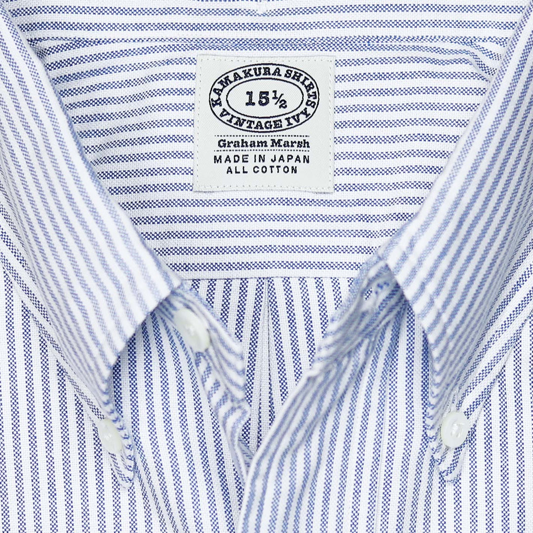 Blue Striped Washed Oxford Button Down Shirt