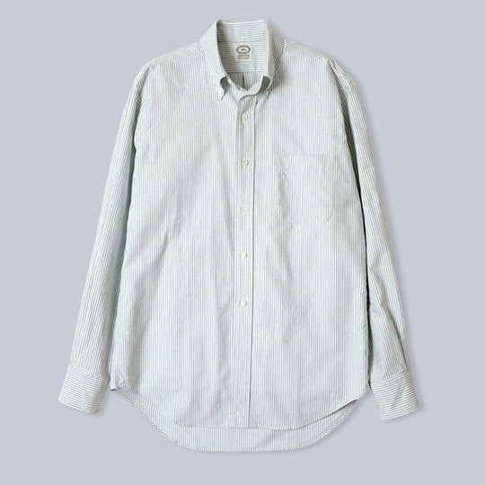 Green Striped Washed Oxford Button Down Shirt