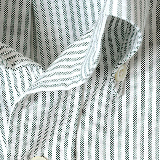 Green Striped Washed Oxford Button Down Shirt
