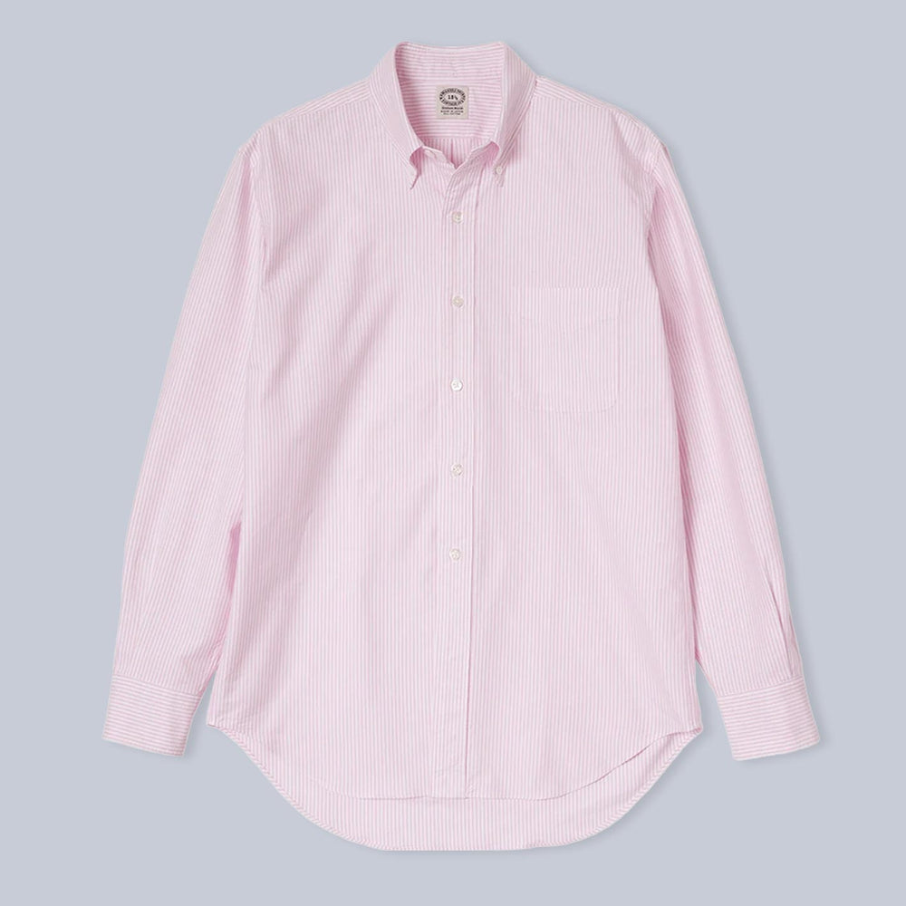 Pink Striped Washed Oxford Button Down Shirt